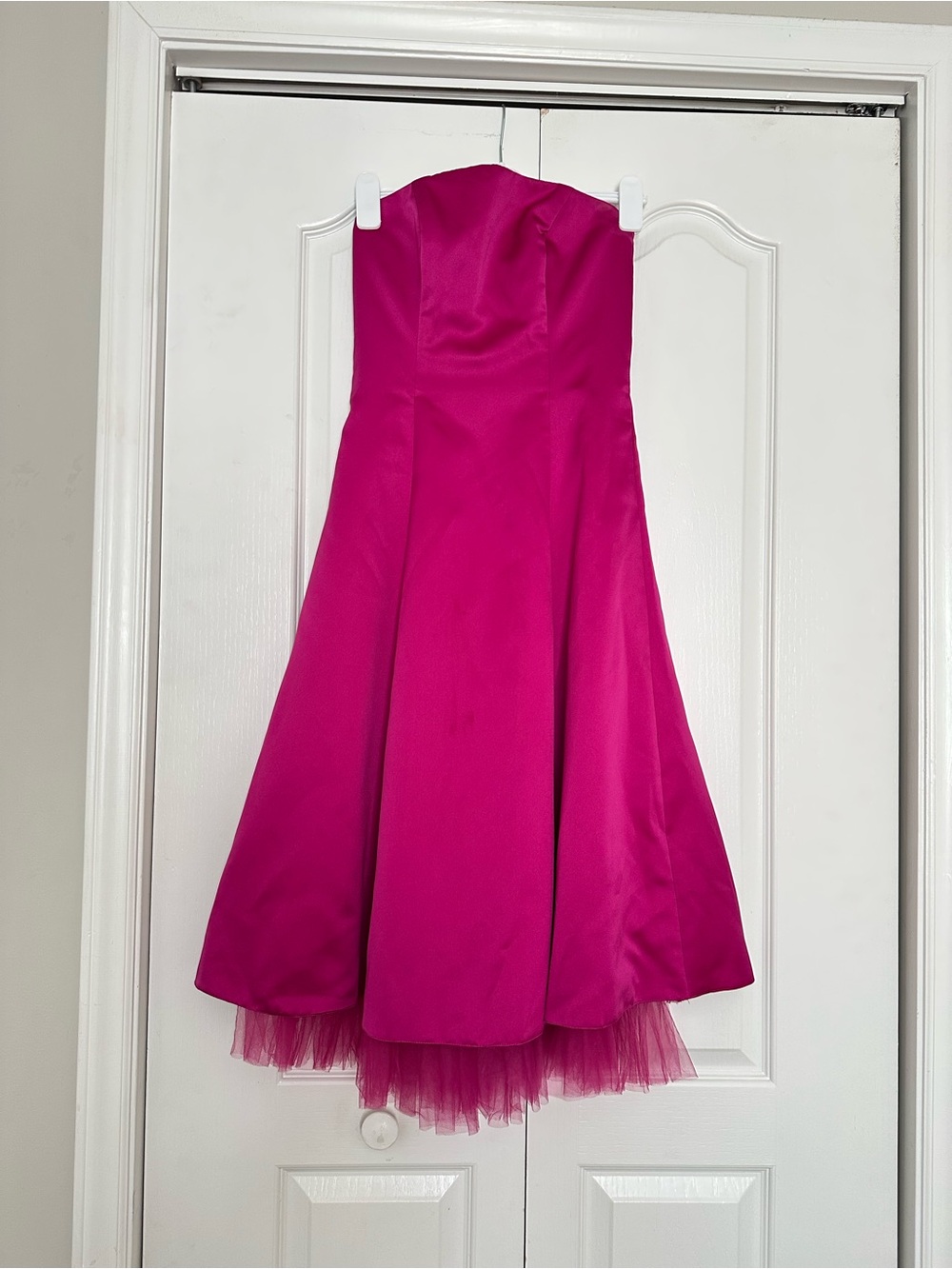 Vintage Strapless Fuchsia A-Line Corset Midi Tulle Hem Dress size XS 0-2